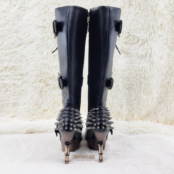 Muerto Goth Punk Bone Heel Spiked Skull Buckle Knee Boots RESTOCKED - Picture 8 of 15